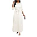 BubFee Long Dress for Women Casual Long Sleeve Dresses Maxi Dress Empire Waist Loose with Belt