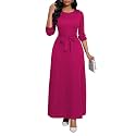 BubFee Long Dress for Women Casual Long Sleeve Dresses Maxi Dress Empire Waist Loose with Belt