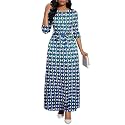 BubFee Long Dress for Women Casual Long Sleeve Dresses Maxi Dress Empire Waist Loose with Belt