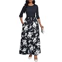 BubFee Long Dress for Women Casual Long Sleeve Dresses Maxi Dress Empire Waist Loose with Belt