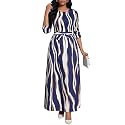 BubFee Long Dress for Women Casual Long Sleeve Dresses Maxi Dress Empire Waist Loose with Belt