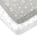 Organic Cotton Pack and Play Sheets, 2-Pack Soft Breathable Fitted Mini Crib Sheets for Baby Playpen, Portable Crib &amp; Travel Mattress