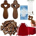 Bucherry 25 Set Wood Pocket Crosses, My Heart Small Hand Crosses