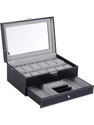 BUCKETLIST 12 Slot Watch Storage Boxes 2-Tier PU Leather Organizer Watch Showcase Watch Box