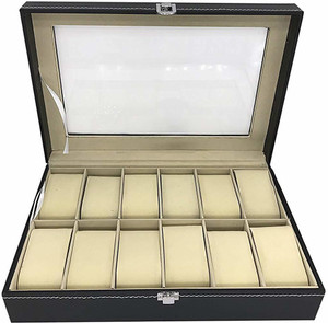 bucketlist leather watch storage box with finish and glass window metal lock with 12 slots 30 x 20 x 8 cm 1- piece watch box black holds 12 watches
