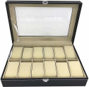 BUCKETLIST Leather Watch Storage Box with Finish and Glass Window Metal Lock with 12 Slots 30 x 20 x 8 cm, 1- Piece Watch Box (Black, Holds 12 Watches)