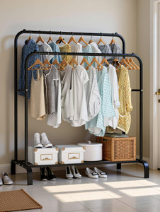 bucketlist steel floor cloth dryer stand metal garment rack top rod and lower storage shelf with hooks