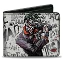 Buckle-Down DC Comics Wallet, Bifold, Joker Brilliant Twisted Insane Mad Psycho Pose Cards Grays, Vegan Leather