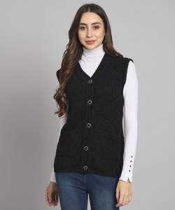 budapest solid v neck casual women black sweater