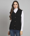 BUDAPEST Solid V Neck Casual Women Black Sweater