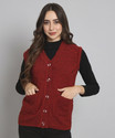 BUDAPEST Solid V Neck Casual Women Maroon Sweater