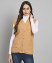 BUDAPEST Solid V Neck Casual Women Beige Sweater