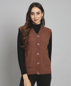 BUDAPEST Solid V Neck Casual Women Brown Sweater
