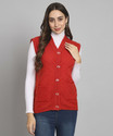 BUDAPEST Solid V Neck Casual Women Red Sweater