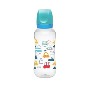 buddsbuddy 3 in 1 anti-colic regular neck camry feeding bottle 250ml new born  infants  toddlers upto 3 years  floral  bpa free- camry blue