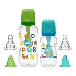 buddsbuddy 3 in 1 anti-colic regular neck camry feeding bottle 125ml  250ml new born  infants  toddlers upto 3 years  floral  bpa free- camry multicolor