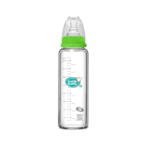 buddsbuddy anti-colic regular neck lucia glass feeding bottle 250ml new born  infants  toddlers upto 3 years  floral  bpa free- lucia neutral