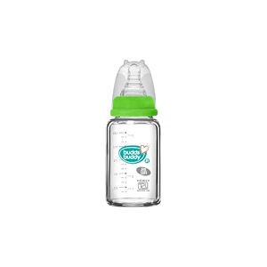 buddsbuddy anti-colic regular neck lucia glass feeding bottle 125ml new born  infants  toddlers upto 3 years  floral  bpa free- lucia neutral