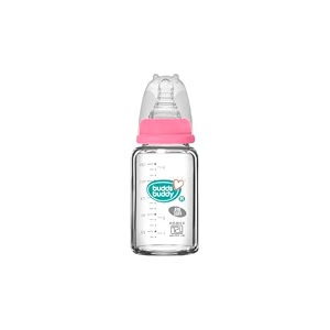buddsbuddy anti-colic regular neck lucia glass feeding bottle 125ml new born  infants  toddlers upto 3 years  floral  bpa free- lucia pink