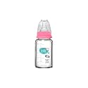 Buddsbuddy Anti-Colic Regular Neck Lucia Glass Feeding Bottle, 125ml, New Born | Infants | Toddlers Upto 3 Years | Floral | BPA Free- Lucia Pink