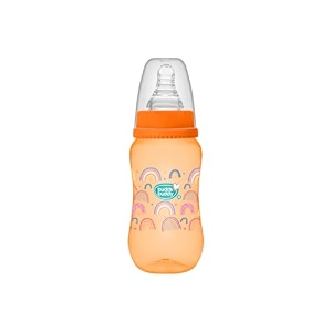 buddsbuddy anti-colic regular neck marl feeding bottle with handle 125ml new born  infants  toddlers upto 3 years  floral  bpa free- mark neutral