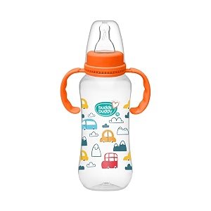 buddsbuddy anti-colic regular neck molly feeding bottle with handle 250ml new born  infants  toddlers upto 3 years  floral  bpa free- molly neutral