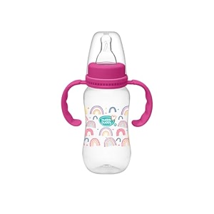 buddsbuddy anti-colic regular neck molly feeding bottle with handle 125ml new born  infants  toddlers upto 3 years  floral  bpa free- molly pink