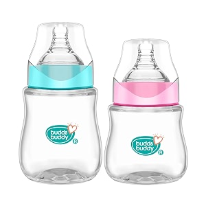 buddsbuddy anti-colic wide neck prius feeding bottle 150ml250ml new born  infants  toddlers upto 3 years  floral  bpa free- prius multicolor