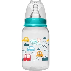 buddsbuddy baby feeding bottle 125 ml for new born baby  anti colic amp bpa free feeding bottles  feels natural baby bottle  easy flow neck design- crown blue