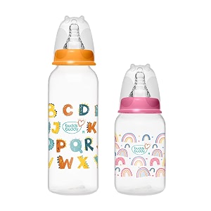buddsbuddy baby feeding bottle 125ml250ml for new born baby  anti colic amp bpa free feeding bottles  feels natural baby bottle  easy flow neck design- crown multicolor