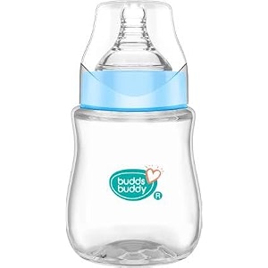 buddsbuddy anti-colic wide neck prius feeding bottle 250ml new born  infants  toddlers upto 3 years  floral  bpa free- prius blue