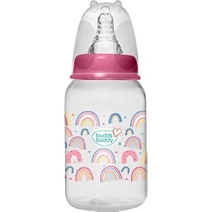buddsbuddy anti-colic regular neck crown feeding bottle 125ml new born  infants  toddlers upto 3 years  floral  bpa free- crown pink