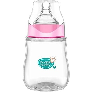 buddsbuddy anti-colic wide neck prius feeding bottle 250ml new born  infants  toddlers upto 3 years  floral  bpa free- prius pink