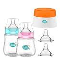 Buddsbuddy Premium Welcome Baby Gift Set for Newborn with Wide Neck BPA Free Baby Prius Feeding Bottles 150ml, 250ml, Baby Powder Puff, Sippy Spout Teat(Pack of 4)