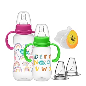 buddsbuddy premium welcome baby set for newborn with regular neck bpa free baby molly feeding bottles with handle 125ml 250ml baby pacifiersoother sippy spout teatpack of 5