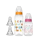 Buddsbuddy Premium Welcome Baby Set for Newborn with Regular Neck BPA Free Baby Crown Feeding Bottles 125ml, 250ml, Silicone Teats/Nipples (Pack of 4)
