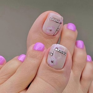 buddy jelly trends premium designer 24pcs toe stick-on nails set with easy glue tab application nails are reusable amp unbreakable