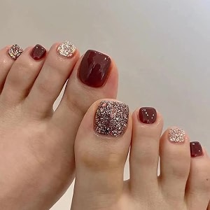 buddy jelly trends premium designer 24pcs toe stick-on nails set with easy glue tab application nails are reusable amp unbreakable