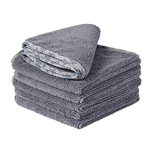 buff detail microfiber car towels 1634x 1634  400 gsm  8020 blend  tagless  soft satin piped edges  all-purpose auto detailing - wax buff polish wash dry  6 pack gray