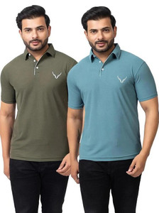 BUFFARO Solid Men Polo Neck Green T-Shirt