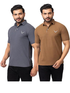 BUFFARO Solid Men Polo Neck Grey Brown