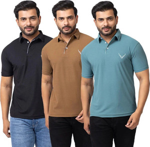 BUFFARO Solid Men Polo Neck Multicolor T-Shirt