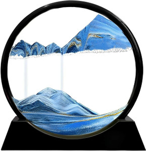 buganda 360 rotating moving sand art glass frame for home  office table decor showpiece decorative showpiece  -  5 cm glass blue