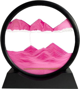 buganda 360 rotating moving sand art glass frame for home  office table decor showpiece decorative showpiece  -  5 cm glass pink