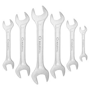 buildskill st6doe double open end wrenchspanner set made with forged amp heat treated carbon steel chrome coated rust resistant v-cut design sizes  6x78x910x1112x1314x1516x17mm pack of 6