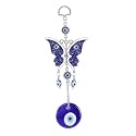 Buko Feng Shui Lucky Eye Hanging Ornaments & Charms Helps with Luck and Protection from Evil Spirit Comes with Decorative Blue Charms, Beads & Bells. (LUCYEYE_Butterfly_Blue-Glass)