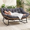 BULEXYARD Double Papasan Rocking Chair Outdoor Indoor, 2 Person Egg Chair