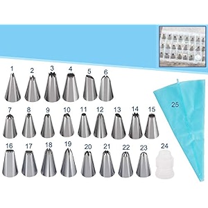 bulfyss 23 nozzles 1 coupler amp 1 reusable silicone icing bag kit for cup cake muffin cake icing piping and decoration total 25 pieces with storage box