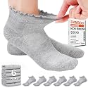 Bulinlulu Diabetic Socks for Women Low Cut, 6 Pairs Diabetic Ankle Socks for Womens Size 9-11 | Non Binding,Ruffle(Medium,Grey)