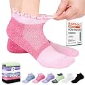 Bulinlulu Diabetic Socks for Women Low Cut, 6 Pairs Diabetic Ankle Socks for Womens Size 9-11 | Non Binding,Ruffle(Large,Bright)